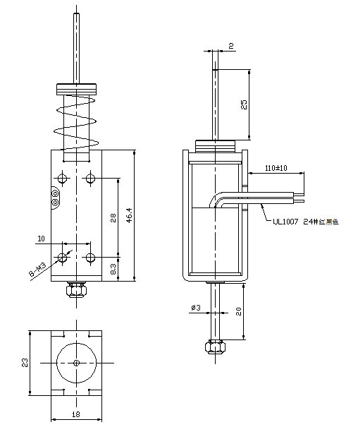 游戲機(jī)用推拉電磁鐵,大行程框架式推拉電磁鐵-尺寸圖